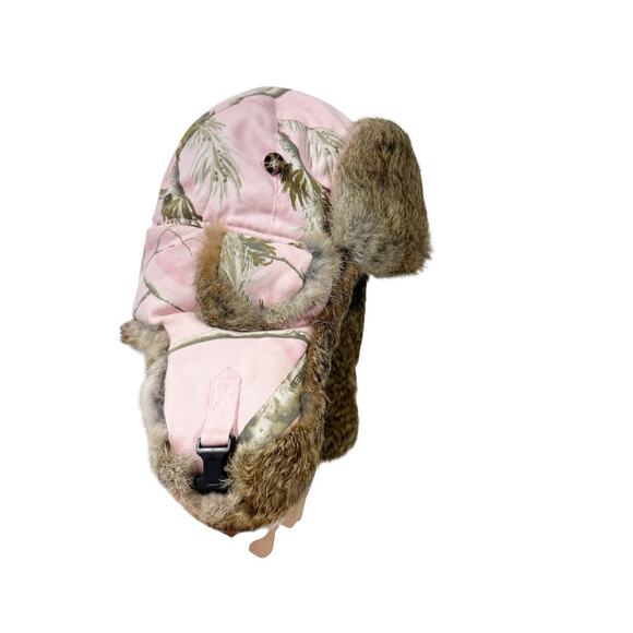 Mad Bomber Pink Realtree Woodland Genuine Rabbit Fur Hunting Camo Trapper Hat M - Picture 6 of 6